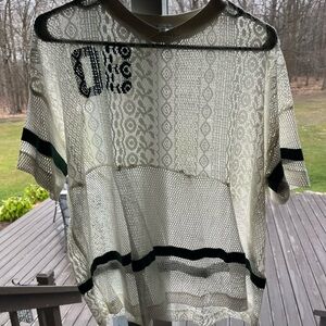 Juniors/women’s White and Green Mesh Top. Very fun shirt!